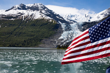 Glacier with American Flag