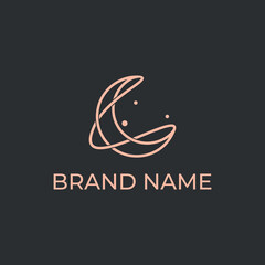 Elegant crescent moon and star logo design line icon vector in unique style outline, ramadan kareem, crescent moon and star illustration, abstract crescent moon logo © ellistya