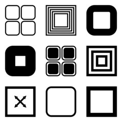 Square Flat Icon Set Isolated On White Background