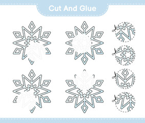 Cut and glue, cut parts of Snowflake and glue them. Educational children game, printable worksheet, vector illustration