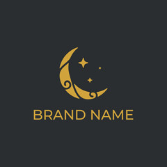 luxury crescent moon and star logo design icon vector, ramadan kareem, crescent moon and star illustration, abstract crescent moon logo © ellistya