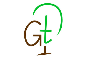 Tree logo graphic design with letters G T