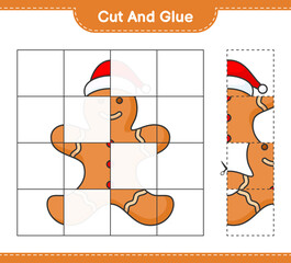 Cut and glue, cut parts of Gingerbread Man and glue them. Educational children game, printable worksheet, vector illustration