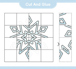 Cut and glue, cut parts of Snowflake and glue them. Educational children game, printable worksheet, vector illustration