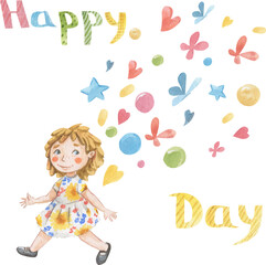 Happy children's day watercolor illustration