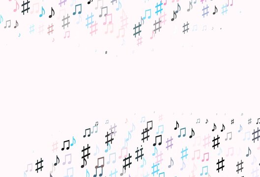 Light Blue, Red vector backdrop with music notes.