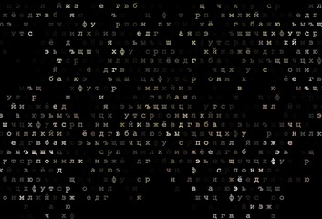 Dark green, red vector background with signs of alphabet.