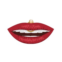 Fototapeta premium Lips with piercings. Pierced female lips. Vector. Close-up.