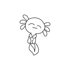 Hand Drawn Cute axolotl icon isolated on white background