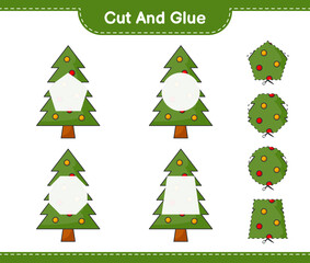 Cut and glue, cut parts of Christmas Tree and glue them. Educational children game, printable worksheet, vector illustration