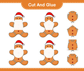 Cut and glue, cut parts of Gingerbread Man and glue them. Educational children game, printable worksheet, vector illustration