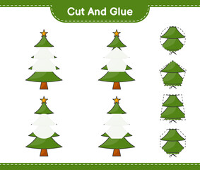 Naklejka na ściany i meble Cut and glue, cut parts of Christmas Tree and glue them. Educational children game, printable worksheet, vector illustration