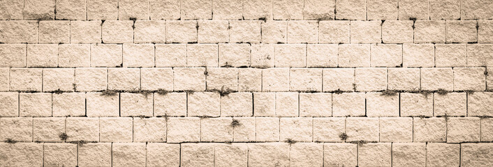 Obraz premium Abstract red brick wall texture light gray old stucco and vintage brickwork pattern background in home interior, grunge rusty blocks of stonework grey color panoramic wide wallpaper