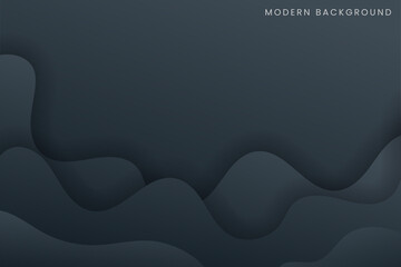 Dynamic 3D abstract background with black paper cut waves color design concept. Modern fluid business tech template for banner, cover, card, flyer, magazine, presentation, corporate