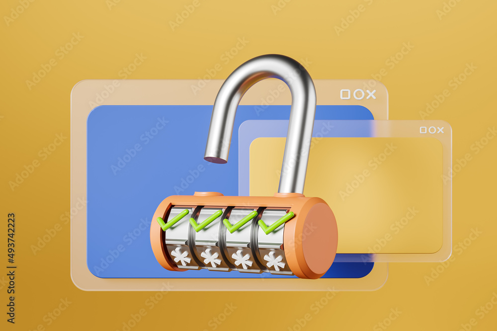 Aufkleber lock with digital window on bright background, data access