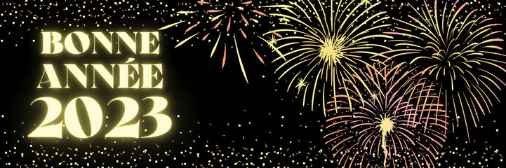 Happy New Year 2023 illustration in french langage with fireworks