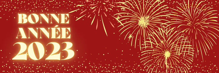 Happy New Year 2023 illustration in french langage with fireworks