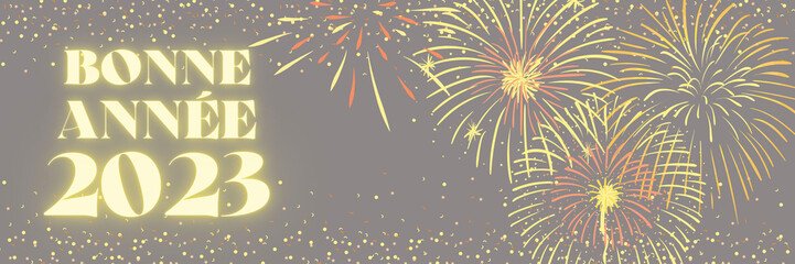 Happy New Year 2023 illustration in french langage with fireworks