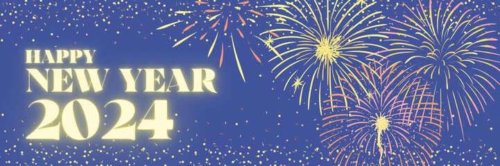 Happy New Year 2024 illustration with fireworks