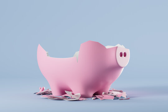 Empty Piggy Moneybox On Light Blue Background