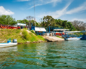View of Puerto Chiapas in the colonial town of Chiapa de Corzo in Chiapas State, Mexico. Boat trips...