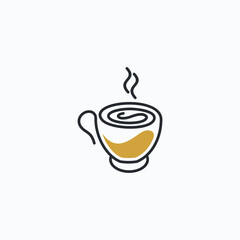 Coffee Cup Smoke, Cafe Bar simple line icon logo design illustration