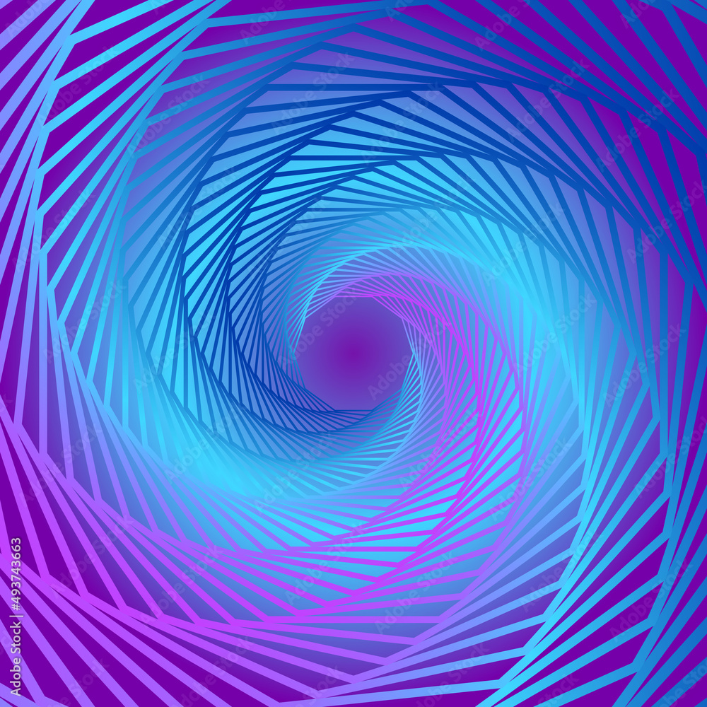 Aufkleber twisted colored lines of the octagon frame. vector 3d tunnel made of geometric shapes. abstract dark