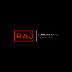 RAJ logo monogram isolated on circle element design template, RAJ letter logo design on black background. RAJ creative initials letter logo concept.  RAJ letter design. - obrazy, fototapety, plakaty