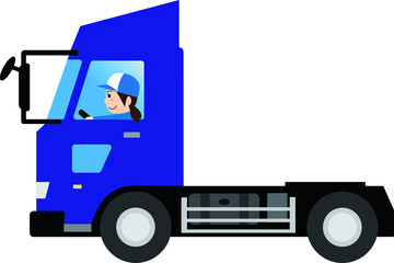 トレーラーヘッドを運転する女性ドライバー