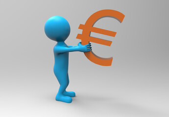3d rendering of balloon head cutie carries the Euro sign