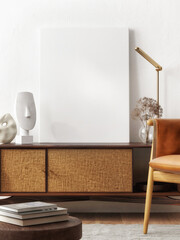 Mock-up poster in part interior design with home decoration, 3d illustration, 3d render