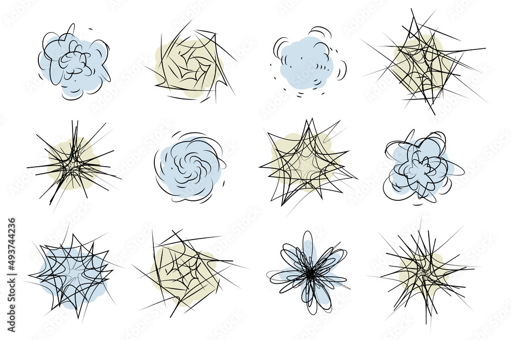 Poster swirl design elements. abstract curve cartoon graphic design. set of twist circular vortex