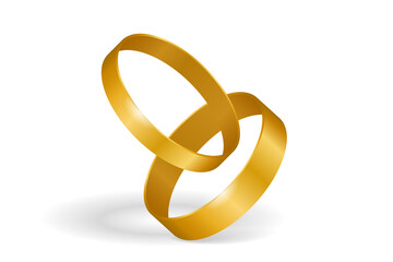 Gold wedding rings vector illustration. Jewelry glow ring, romance and love symbol