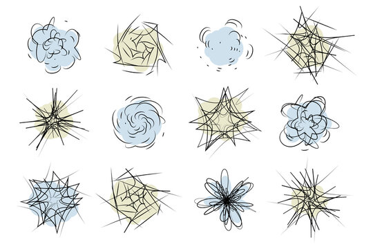Swirl design elements. Abstract curve cartoon graphic design. Set of twist circular vortex