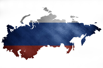Obraz premium The outline of Russia in the national colors on a grunge background