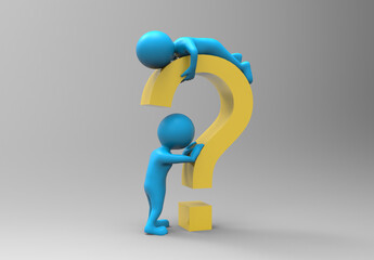 3d rendering of two cuties, with an big question mark