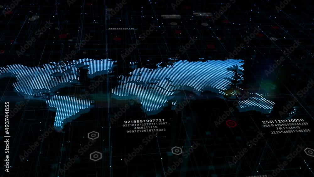 Poster blue map of the earth, digital cyberspace and digital data network connections. worldwide big data c