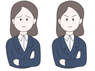 人物　女性　怒る　困る　ビジネス　スーツ　イラスト