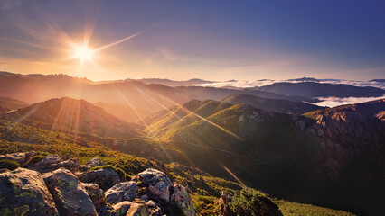 Sunrise in the middle of Corsica's mountains