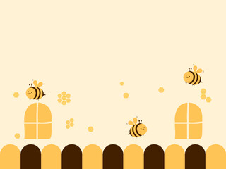Bee cartoons and honeycomb on yellow background vector.