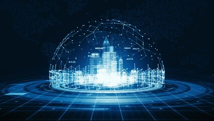 Smart city with technology network Internet of things and social media connection, Technology high speed internet connection, Worldwide digital big data future connection abstract background. - Powered by Adobe