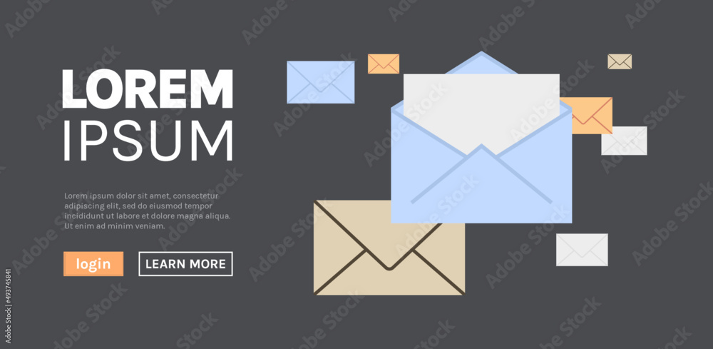 Poster email inbox message and new unread mail business communication flat vector illustration.