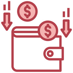WALLET red line icon,linear,outline,graphic,illustration