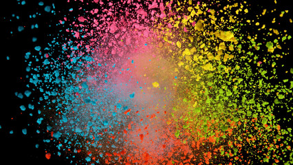 Explosion of colored powder isolated on black background.