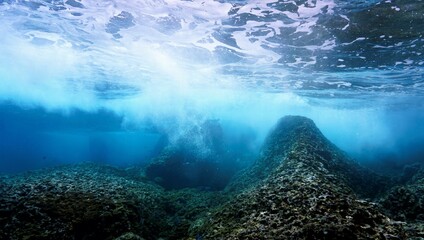 Blue water and waves at the shallow coral reef