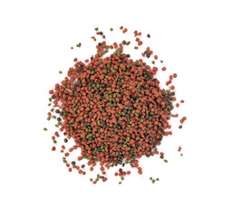 Fish feed on white background