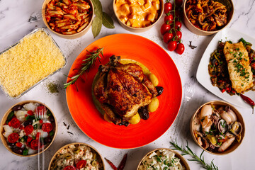 Mediterranean food restaurant at home in takeaway boxes