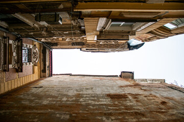 Odessa, Ukraine - November 28, 2020: old Odessa courtyard view from bottom to above