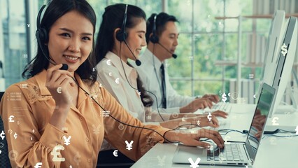 Customer support call center provide data in conceptual vision . Business and communication technology concept .