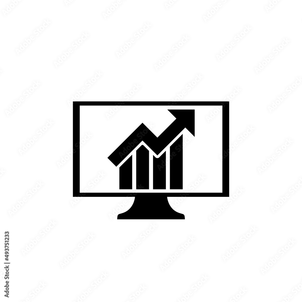 Poster computer screen with financial charts and graphs icon isolated on white background